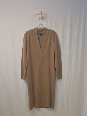 Club Monaco Camel V-Neck Long Sleeve Knit Dress As Is
